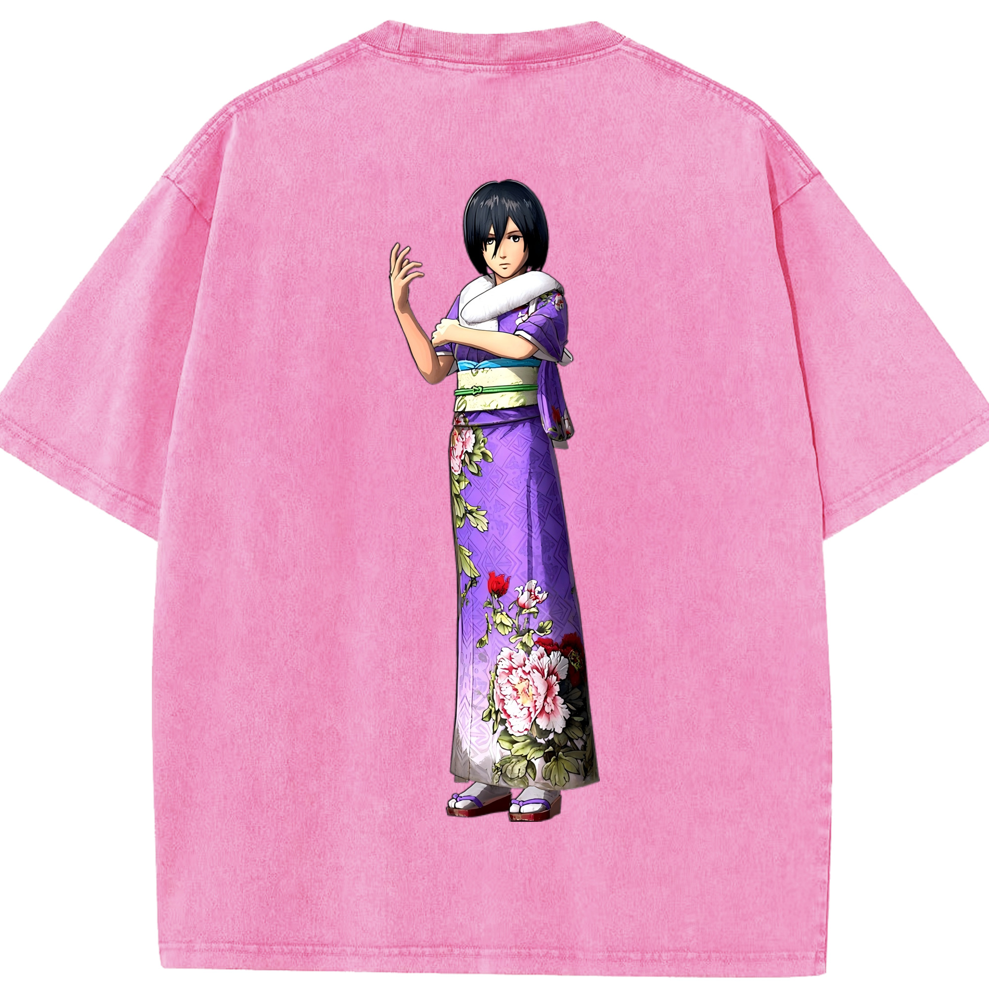 （画像用） 進撃の巨人 ミカサ·アッカーマン Attack on Titan Mikasa Ackerman 綿100% ヴィンテージ風 半袖Tシャツ（背面プリント）